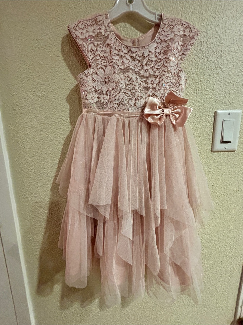 Jona Michelle Boutique Girls Pink Lace & Tulle Party Dress with Bow size 5